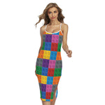 Building Blocks Toy Pattern Print Cross Back Cami Dress