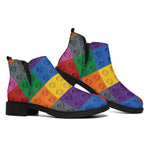Building Blocks Toy Pattern Print Flat Ankle Boots