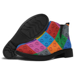 Building Blocks Toy Pattern Print Flat Ankle Boots