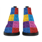 Building Blocks Toy Pattern Print Flat Ankle Boots