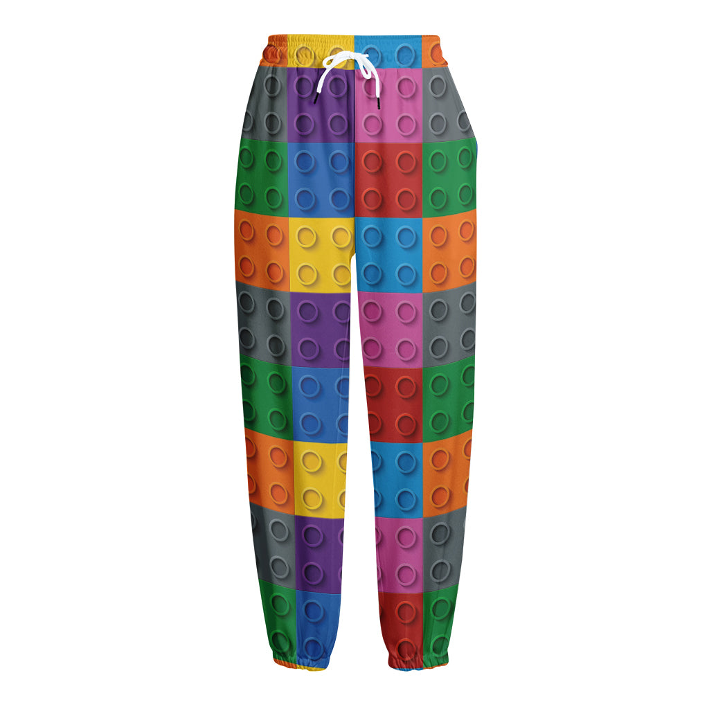 Building Blocks Toy Pattern Print Fleece Lined Knit Pants