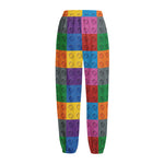 Building Blocks Toy Pattern Print Fleece Lined Knit Pants