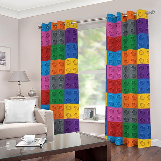 Building Blocks Toy Pattern Print Grommet Curtains