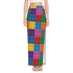 Building Blocks Toy Pattern Print High Slit Maxi Skirt