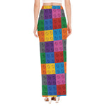 Building Blocks Toy Pattern Print High Slit Maxi Skirt