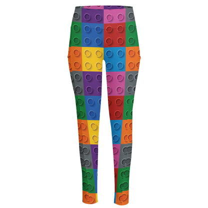 Building Blocks Toy Pattern Print High-Waisted Pocket Leggings