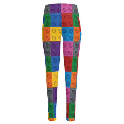 Building Blocks Toy Pattern Print High-Waisted Pocket Leggings