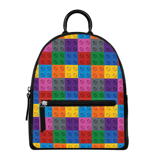 Building Blocks Toy Pattern Print Leather Backpack