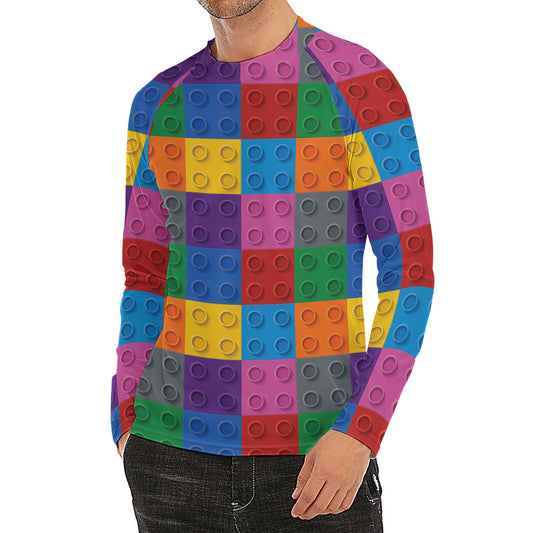 Building Blocks Toy Pattern Print Men's Long Sleeve Rash Guard