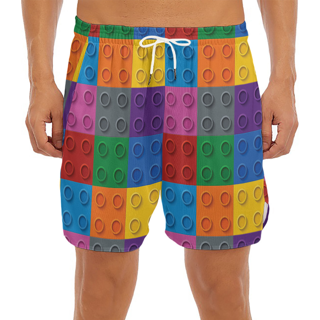 Building Blocks Toy Pattern Print Men's Split Running Shorts