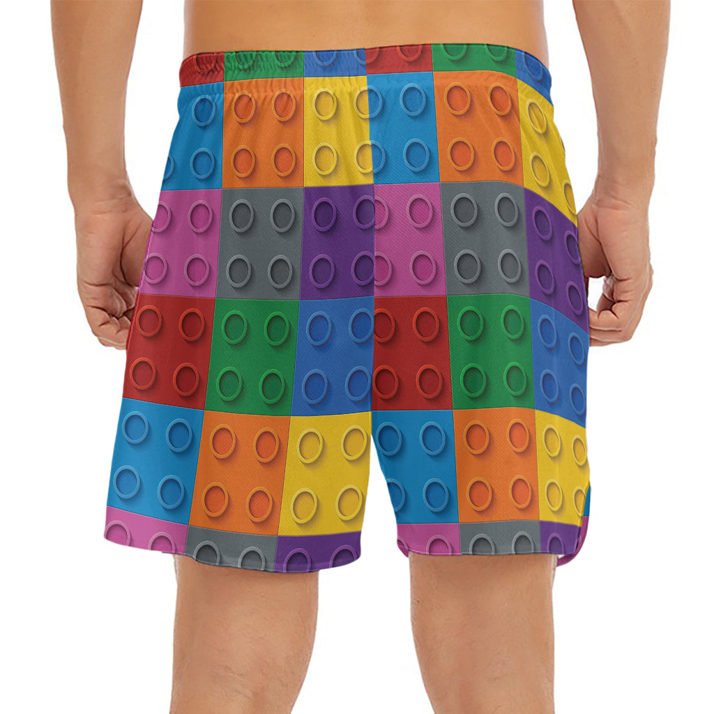 Building Blocks Toy Pattern Print Men's Split Running Shorts