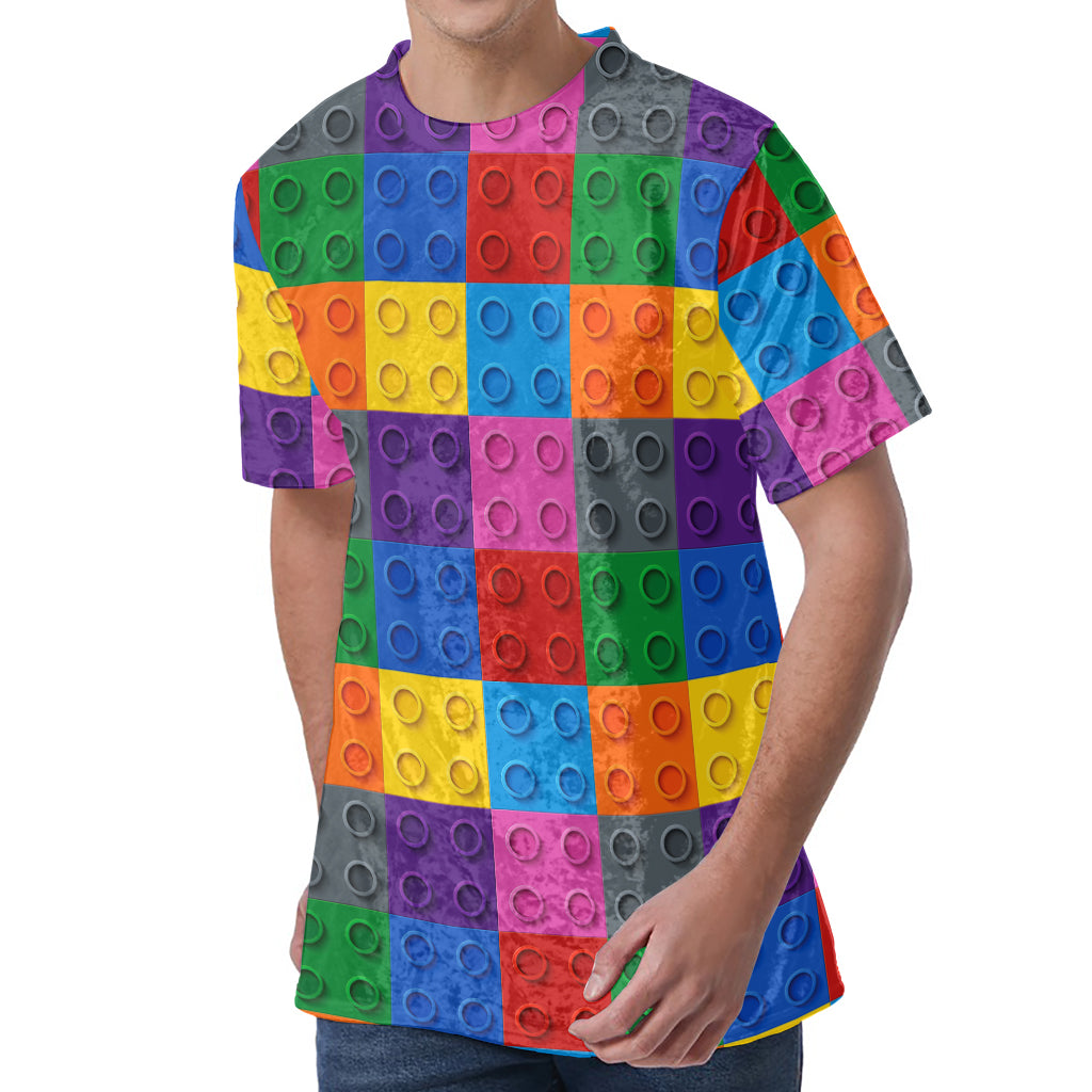 Building Blocks Toy Pattern Print Men's Velvet T-Shirt