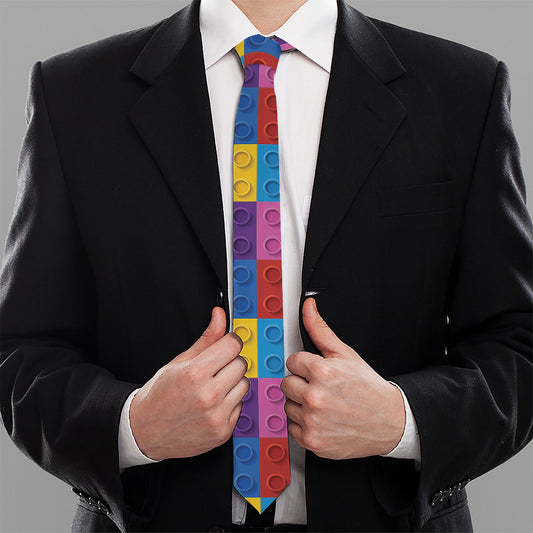 Building Blocks Toy Pattern Print Necktie