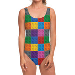 Building Blocks Toy Pattern Print One Piece Swimsuit