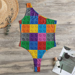 Building Blocks Toy Pattern Print One Shoulder Bodysuit