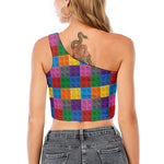 Building Blocks Toy Pattern Print One Shoulder Crop Top