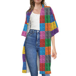 Building Blocks Toy Pattern Print Open Front Beach Cover Up