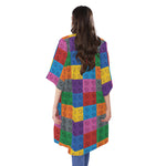 Building Blocks Toy Pattern Print Open Front Beach Cover Up