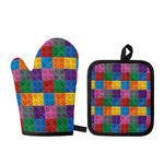 Building Blocks Toy Pattern Print Oven Mitt And Pot Holder Set