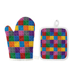 Building Blocks Toy Pattern Print Oven Mitt And Pot Holder Set