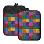 Building Blocks Toy Pattern Print Pot Holders With Pocket