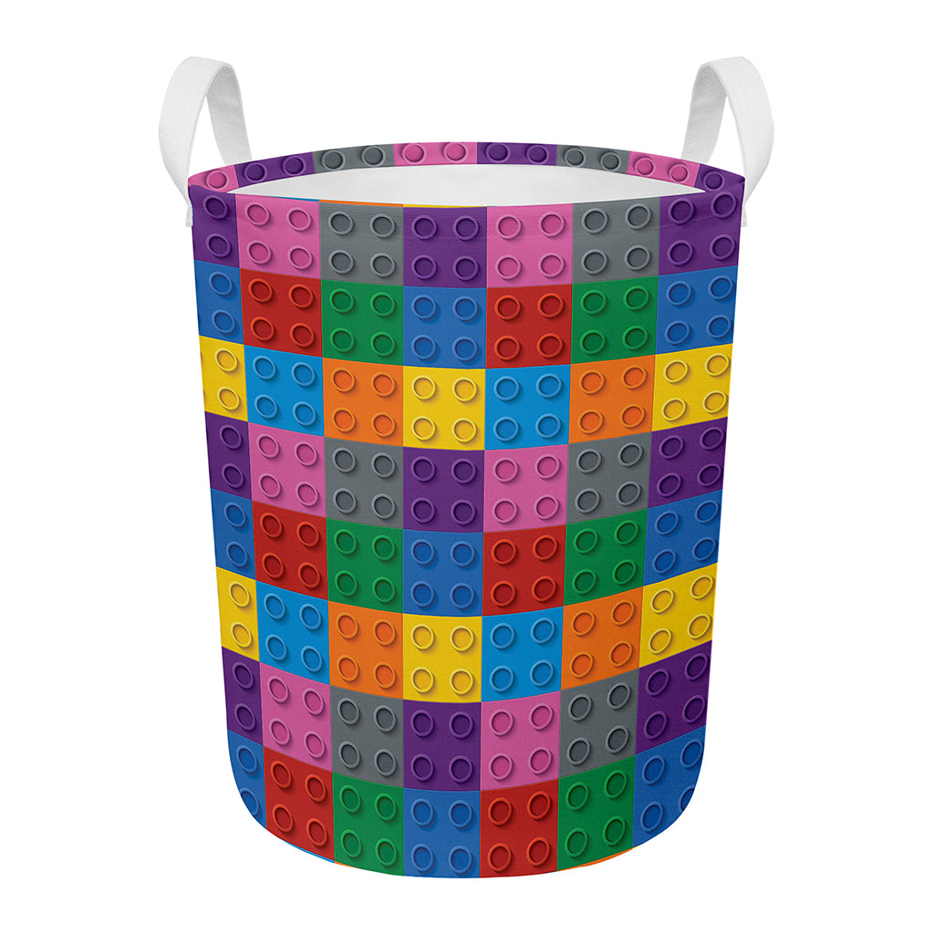 Building Blocks Toy Pattern Print Round Laundry Basket