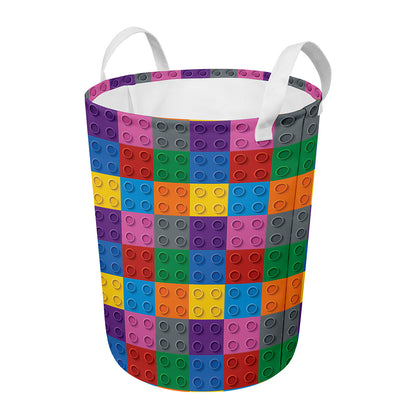 Building Blocks Toy Pattern Print Round Laundry Basket