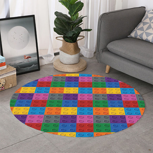 Building Blocks Toy Pattern Print Round Rug