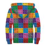 Building Blocks Toy Pattern Print Sherpa Lined Zip Up Hoodie