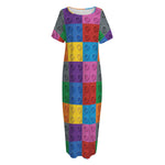 Building Blocks Toy Pattern Print Short Sleeve Long Nightdress