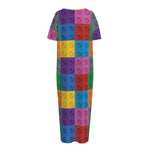 Building Blocks Toy Pattern Print Short Sleeve Long Nightdress