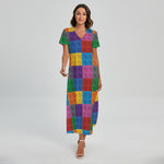 Building Blocks Toy Pattern Print Short Sleeve Maxi Dress
