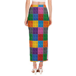 Building Blocks Toy Pattern Print Side Slit Maxi Skirt