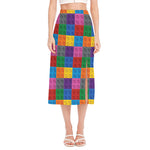 Building Blocks Toy Pattern Print Side Slit Midi Skirt