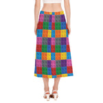Building Blocks Toy Pattern Print Side Slit Midi Skirt
