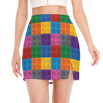 Building Blocks Toy Pattern Print Side Slit Mini Skirt