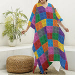 Building Blocks Toy Pattern Print Silk V-Neck Kaftan Dress