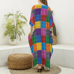 Building Blocks Toy Pattern Print Silk V-Neck Kaftan Dress
