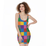 Building Blocks Toy Pattern Print Sleeveless Bodycon Dress