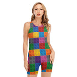 Building Blocks Toy Pattern Print Sleeveless One Piece Swimsuit