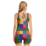 Building Blocks Toy Pattern Print Sleeveless One Piece Swimsuit