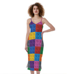 Building Blocks Toy Pattern Print Slim Fit Midi Cami Dress
