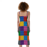 Building Blocks Toy Pattern Print Slim Fit Midi Cami Dress