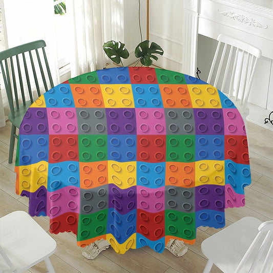 Building Blocks Toy Pattern Print Waterproof Round Tablecloth
