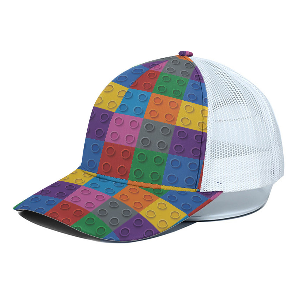 Building Blocks Toy Pattern Print White Mesh Trucker Cap