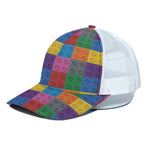 Building Blocks Toy Pattern Print White Mesh Trucker Cap