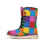 Building Blocks Toy Pattern Print Winter Boots