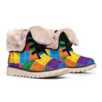 Building Blocks Toy Pattern Print Winter Boots
