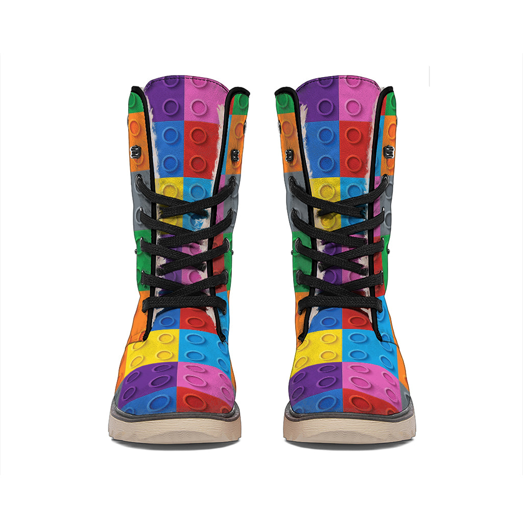 Building Blocks Toy Pattern Print Winter Boots