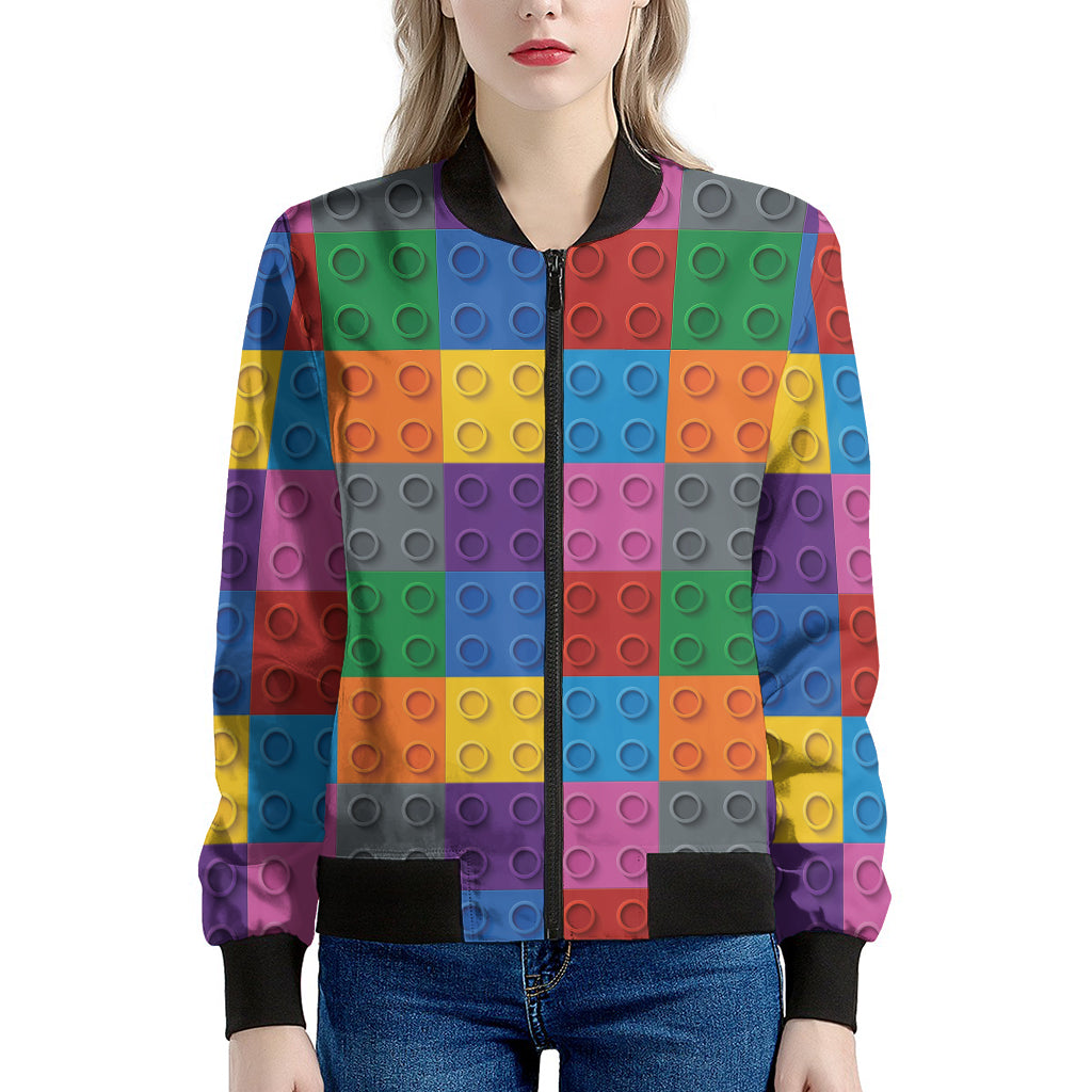 Building Blocks Toy Pattern Print Women's Bomber Jacket